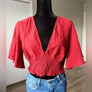 SHEIN Rust V-Neck Blouse